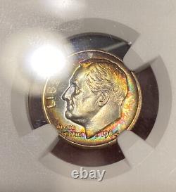 1964-D Roosevelt Dime, NGC MS67. Colorful Rainbow Toning