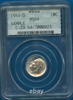 1964-D Roosevelt Dime PCGS MS64 Doily Sample Slab Very Rare Holder with Collar
