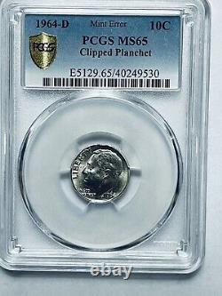 1964-D Roosevelt Silver Dime PCGS MS65 Mint Error Clipped Planchet Gold Shield