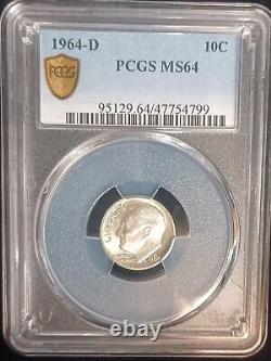 1964 D Roosevelt Silver Dime RARE Minor Variety LOW POP PCGS MS64. SL0124