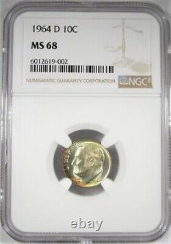 1964-D Top Pop Silver Roosevelt Dime NGC MS68 Toned Coin AJ168