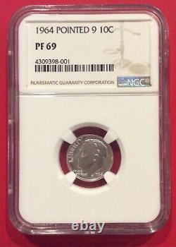 1964 Ngc Pf69 90% Silver Proof Roosevelt Dime 10c Pointed 9