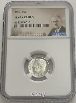 1964 Ngc Pf69 Star Cameo 90% Silver Proof Roosevelt Dime 10c Portrait Label