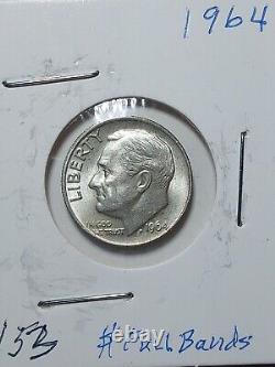 1964 Roosevelt Dime Full Bands Extra Fine