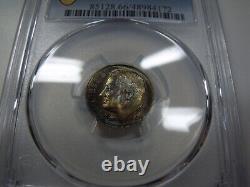 1964 Roosevelt Dime Full Bands PCGS Graded MS66FB lower obverse rainbow