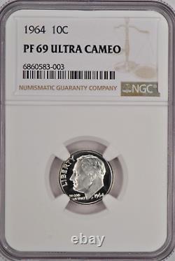 1964 Roosevelt Dime Proof NGC PF 69 ULTRA CAMEO PR69DCAM Frosty Coin 10C