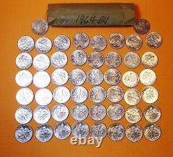 1964 Roosevelt Dimes, 90% Silver, Marked BU Roll of 50