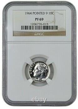 1964 Roosevelt Silver Dime Pointed 9 NGC Proof PF 69 CW15