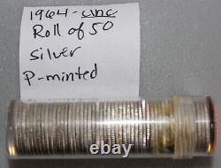 1964 Roosevelt Silver Dimes Roll of 50 10c US Coins Uncirculated Philadelphia
