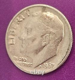 1967 ROOSVELT DIME, No Mint Mark, RIM IN GOD WE TRUST YEAR LIBERTY ERROR