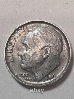 1967 Roosevelt Dime Multiple Errors Two Tone Smooth Edge In God