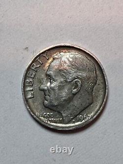 1967 Roosevelt Dime Multiple Errors Two Tone Smooth Edge In God