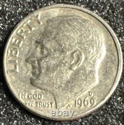 1969 D Dime The U in PLURIBUS On The Reverse Is Missing