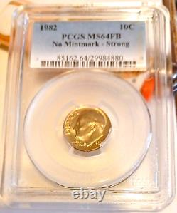 1982 No P FS-502 Roosevelt Dime graded MS64 fb by PCGS (full bands!)