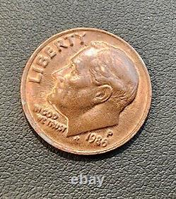 1986 P Roosevelt Dime. Fat Lettered, Obverse & Reverse Clad Errors & Sunbursts