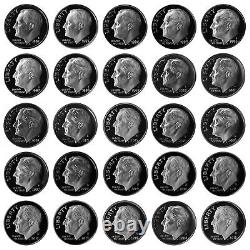 1992 S -2016 S Roosevelt Dime 90% Silver Gem Deep Cameo Proof Run 25 Coins