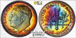 1992 Silver Proof Roosevelt Dime PCGS PR 68 DCAM Monster Toned Rainbow Toning