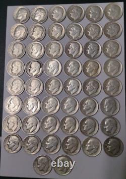 (1 roll) 1949 S Roosevelt Dimes-Avg. Circulation-Key Date (50 coins)
