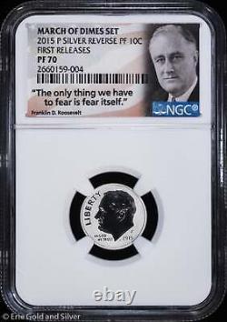 2015-P 10c Silver Reverse Proof Roosevelt Dime NGC PF 70 First Releases PR