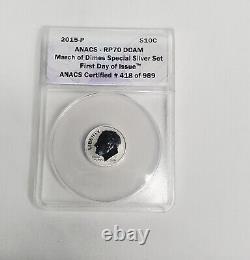 2015-P Silver Reverse Proof Dime March of Dimes PR70 First day of Issue #418