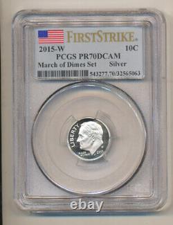 2015 W PCGS PR70 Deep Cameo FIRST STRIKE Proof SILVER Roosevelt March Dime set