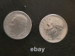 2 1966 Roosevelt dime no mint mark, Distorted IN and WE RARE COIN