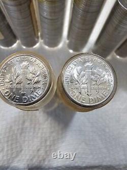 2 BU+ Rolls US 90% Silver Roosevelt 10c All 1963-D L19197 EF-MS Condition