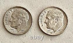 2- Error U. S. Silver Roosevelt Head Dimes 1947 & 1964
