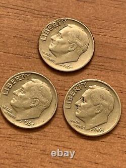 3 1965 Roosevelt Dimes No Mint mark Plus Errors. (333)