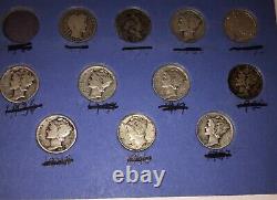 47 MERCURY&ROOSEVELT&Barber DIME LOT MIXED DATE & Mint Marks DIMES 90% SILVER