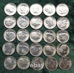 50 1955 Roosevelt Silver Dimes, $5 Roll of Silver 10-Cent Coins, Better Date