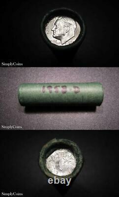 (50) 1958-D Roosevelt Silver Dime Roll BU Uncirculated 90% Coin Lot Shotgun MQ