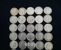 50 Roosevelt Circulated Silver Dimes-1950s