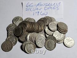 (66) 1960 Roosevelt 90% Silver Dimes U. S. Coins