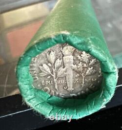 90% Silver Roosevelt Dimes 50 in Roll Avg Circ 1960 On Top Vintage SILVER COINS