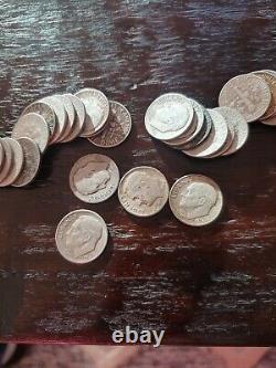 90% Silver Roosevelt Dimes and Canadian dimes. Roll of 50