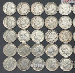 90% Silver Roosevelt Silver Dimes Roll 50 Circulated 90% SILVER DIMES #R620