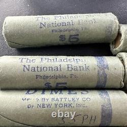 BU 1955 P Roosevelt Dime Roll $5 OBW 50 Coins Silver PHILADELPHIA NATIONAL BANK