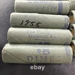 BU 1955 P Roosevelt Dime Roll $5 OBW 50 Coins Silver PHILADELPHIA NATIONAL BANK