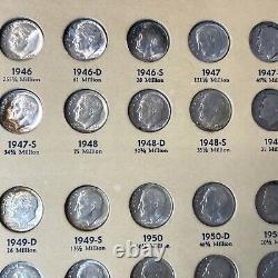 COMPLETE Set Silver Roosevelt Dimes 1946 1964 In Vintage Coin Folder. AU-BU