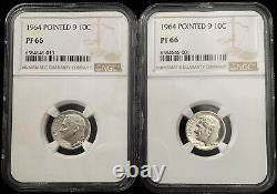 Collector Lot of 10 1964 Pointed 9 Variety Roosevelt Dime NGC Certified PF66