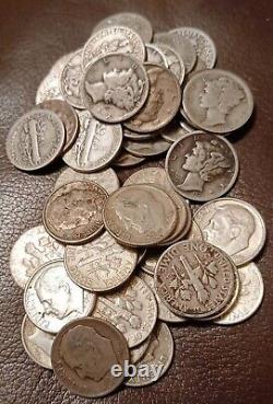 Five Dollar Tube Of Silver Dimes, 25 Mercury And 25 Rossevelt Random Silver