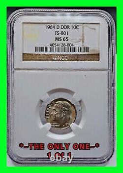 Gem TOP POP Doubled Die Reverse 1964-D Dime NGC MS65 Elusive FS-801 Variety RARE