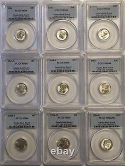 Lot (9) Different 1946 1956 Roosevelt Silver Dimes PCGS MS66 Omaha Bank Hoard