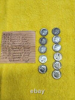 Lot Of Eleven Roosevelt Dimes 1968-1978