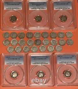Lot of 31 Roosevelt Dimes includes PCGS PR69DCAM proofs and raw 90% silver coins