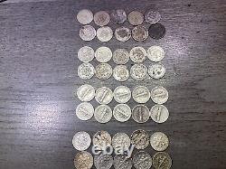 Lot of 40 Silver-Seated, Barber, Mercury, Roosevelt Dimes-10 each-092924-90