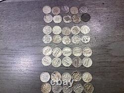 Lot of 40 Silver-Seated, Barber, Mercury, Roosevelt Dimes-10 each-092924-90