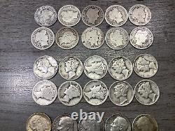 Lot of 40 Silver-Seated, Barber, Mercury, Roosevelt Dimes-10 each-092924-90