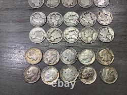 Lot of 40 Silver-Seated, Barber, Mercury, Roosevelt Dimes-10 each-092924-90